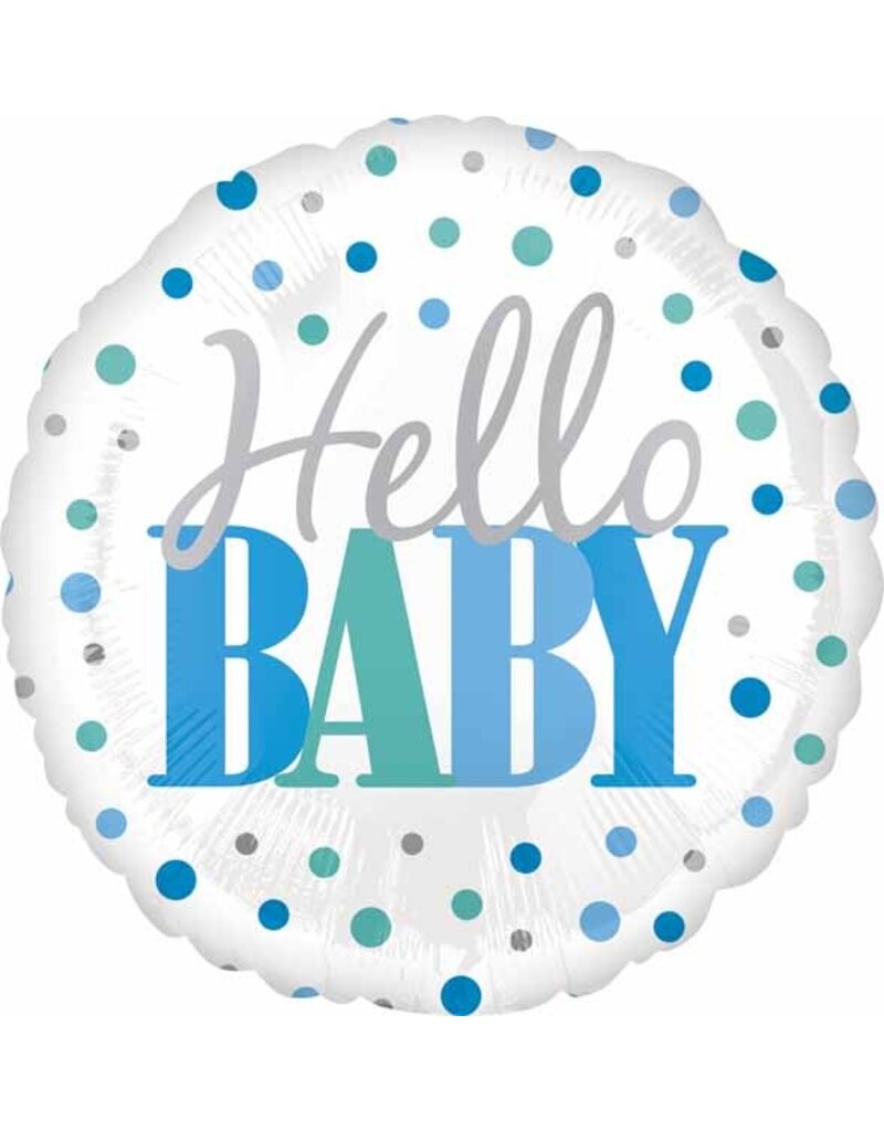 Hello Baby Blue Dots 18" Mylar Balloon