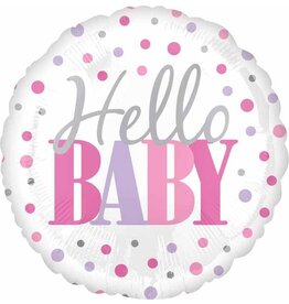 Hello Baby Pink Dots 18" Mylar Balloon