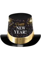 Printed New Years Paper Top Hat - Black, Silver & Gold 6"