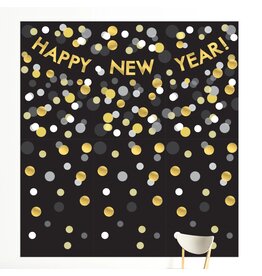 Happy New Year Deluxe Scene Setter Kit, Black, Silver, Gold (9" x 8' 4" assembled) Plastic