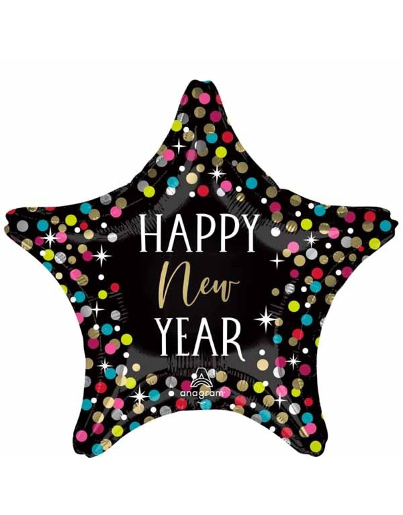 Happy New Year Confetti 19" Star Mylar Balloon