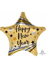 Happy New Year Gold Bursts and Stars 19" Mylar Balloon