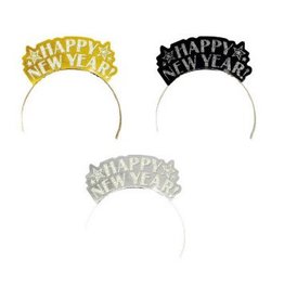 Happy New Year Glitter Paper Assorted Tiaras - Black, Silver & Gold
