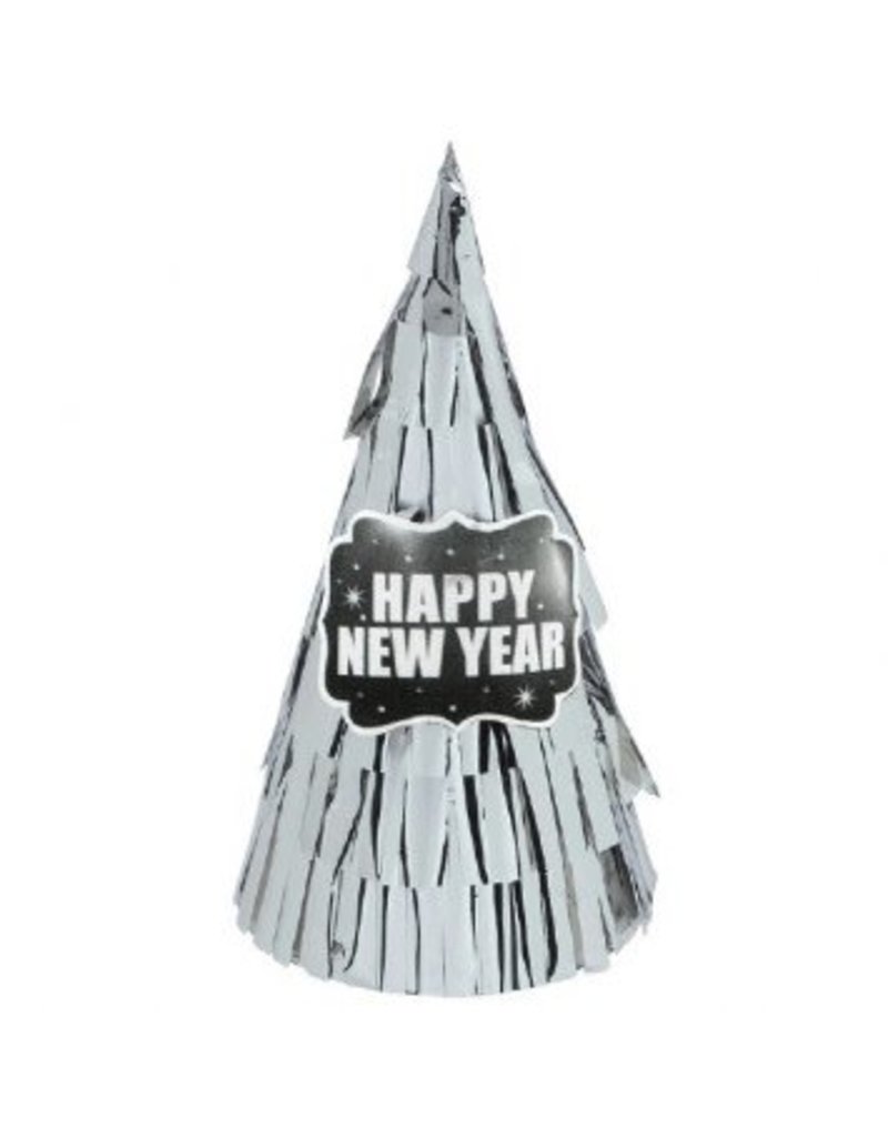 New Years All Over Fringe Cone Hat - Silver