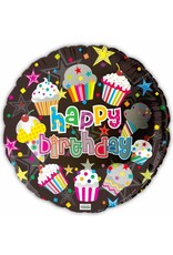 Happy BDay Cupcake Stars 18" Mylar Balloon