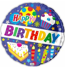 Happy BDay Cake & Candles 18" Mylar Balloon