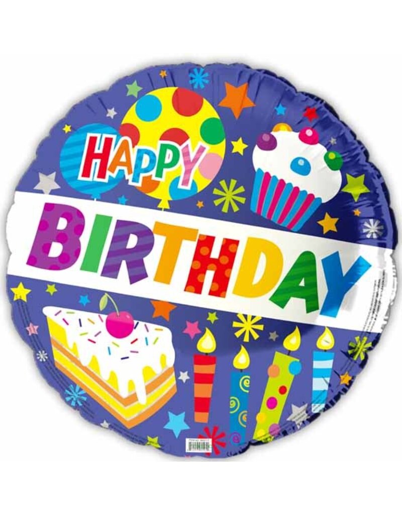 Happy BDay Cake & Candles 18" Mylar Balloon