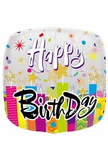 Happy BDay Clearview Square 18" Mylar Balloon