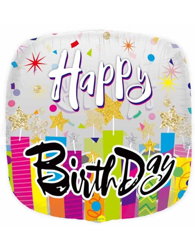 Happy BDay Clearview Square 18" Mylar Balloon