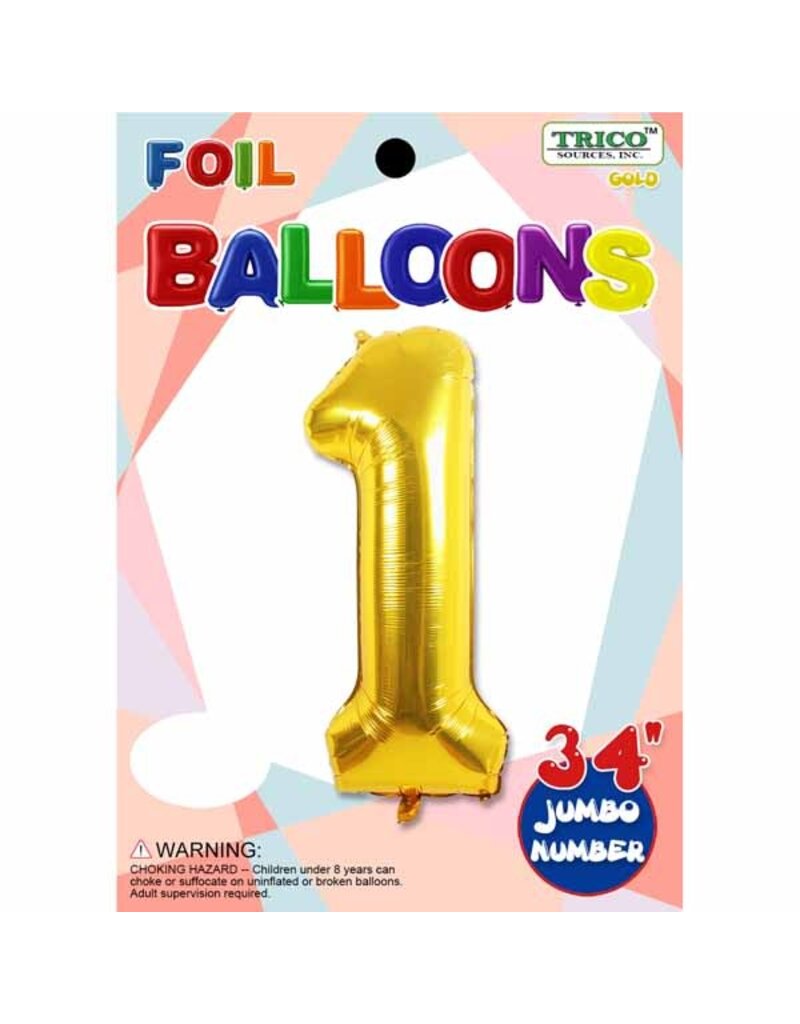 Gold #1 Number Shape Mylar 34" Balloon