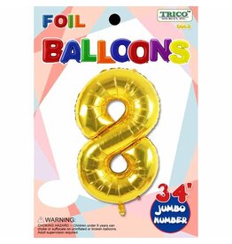 Gold #8 Number Shape Mylar 34" Balloon