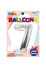 Silver #7 Number Shape Mylar 34" Balloon