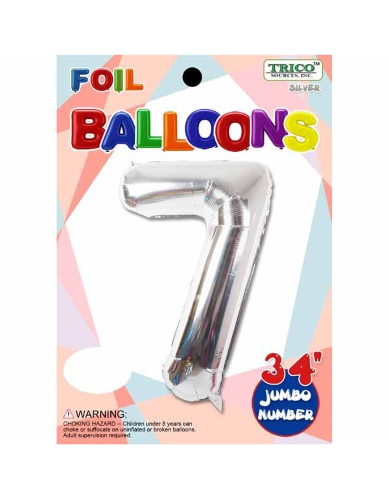 Silver #7 Number Shape Mylar 34" Balloon