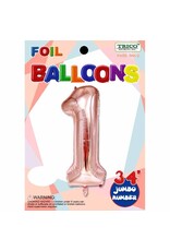 Rose Gold #1 Number Shape Mylar 34" Balloon