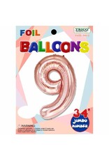 Rose Gold #9 Number Shape Mylar 34" Balloon