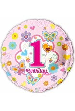 Happy 1ST BDay Pink 18" Mylar Balloon