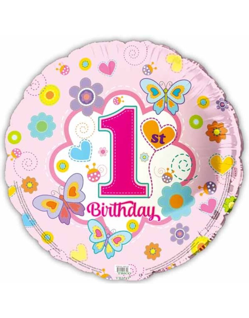 Happy 1ST BDay Pink 18" Mylar Balloon
