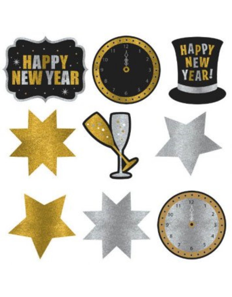 New Year's Glitter Paper Assorted Cutouts