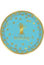 1st Birthday Boy Metallic Round Plates 9" (8)