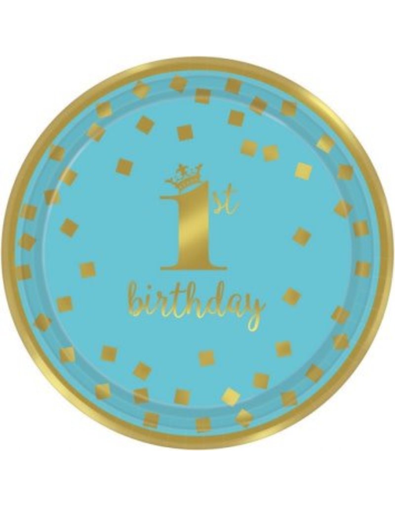 1st Birthday Boy Metallic Round Plates 9" (8)