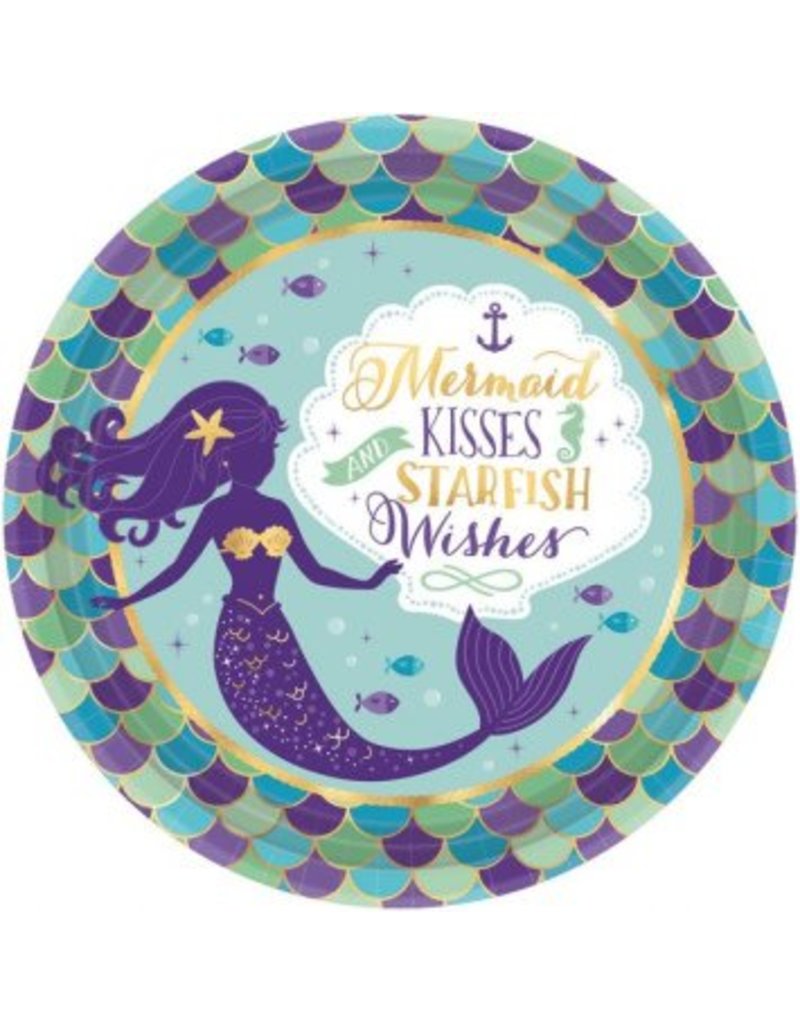 Mermaid Wishes Metallic Round Plates 9" (8)