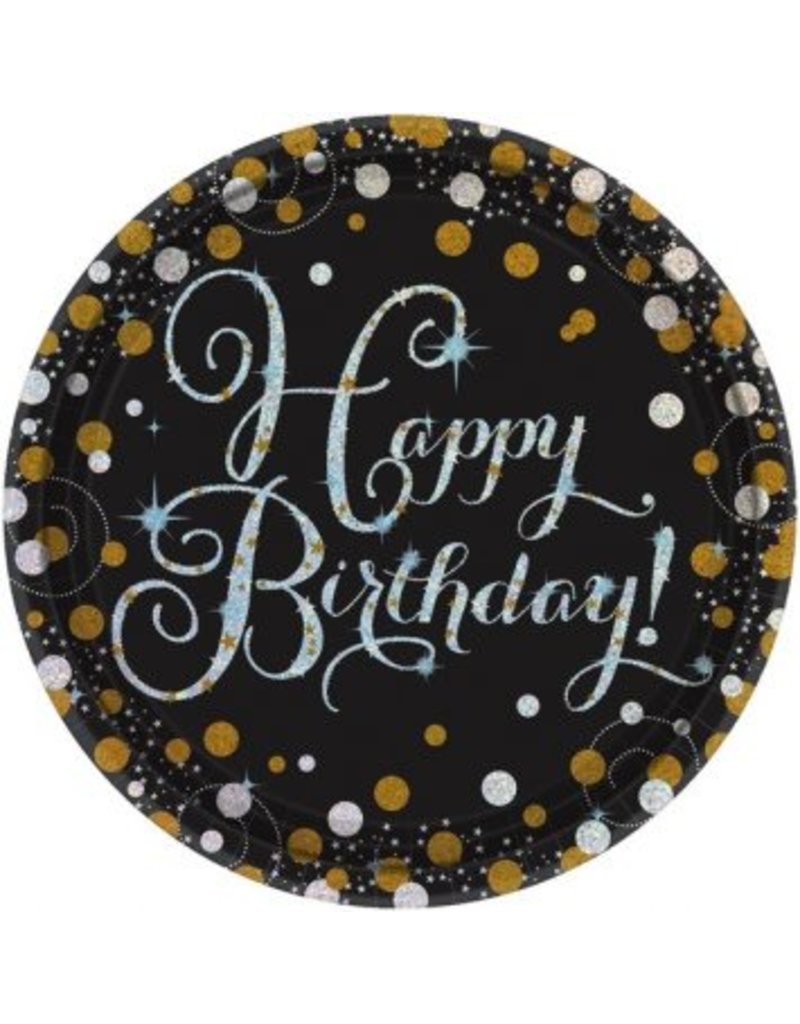 Sparkling Celebration Round Prismatic Plates 9" Happy Birthday (8)