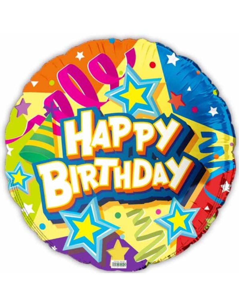Happy BDay Party Hats and Stars 18" Mylar Balloon