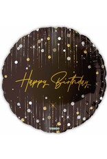 Happy Birthday Blk/GD/S 18" Mylar Balloon