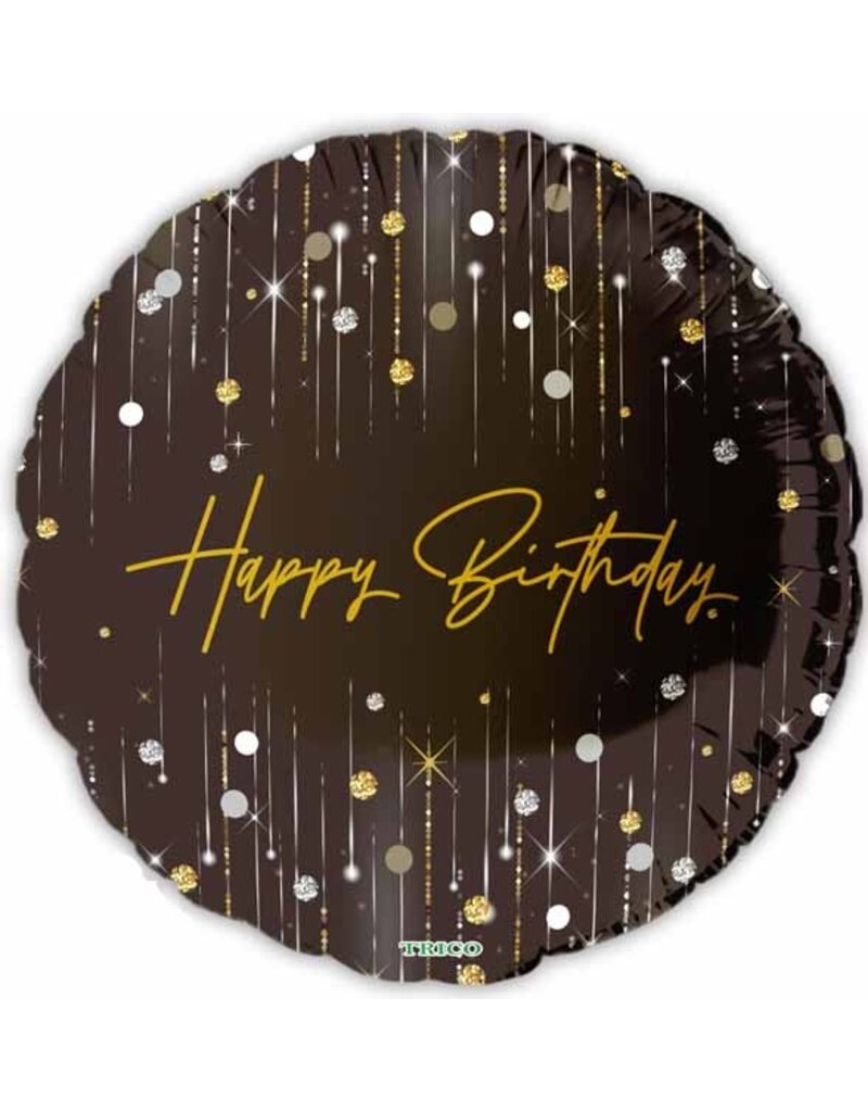 Happy Birthday Blk/GD/S 18" Mylar Balloon