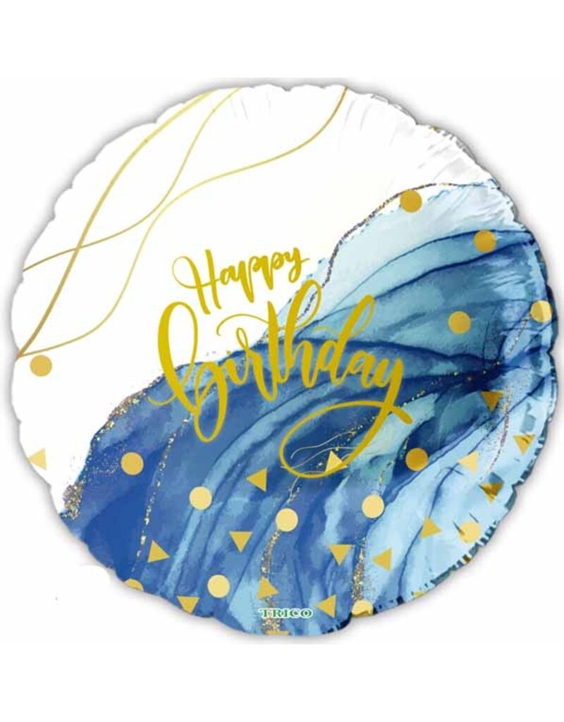 Happy Birthday Blue Marble 18" Mylar Balloon