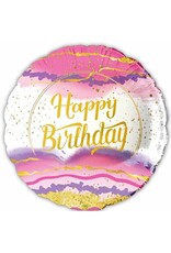 Happy Birthday Pink Marble Ombre 18" Mylar Balloon