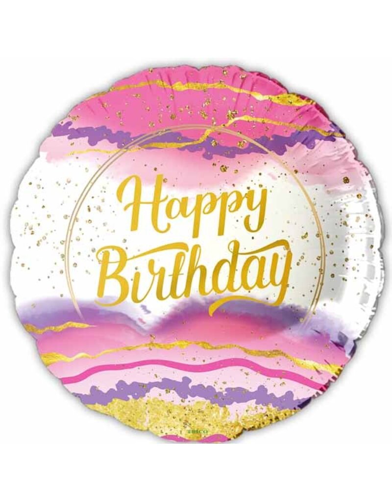 Happy Birthday Pink Marble Ombre 18" Mylar Balloon