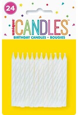 White Candy Stripe Spiral Candles (24)