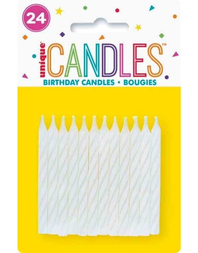 White Candy Stripe Spiral Candles (24)