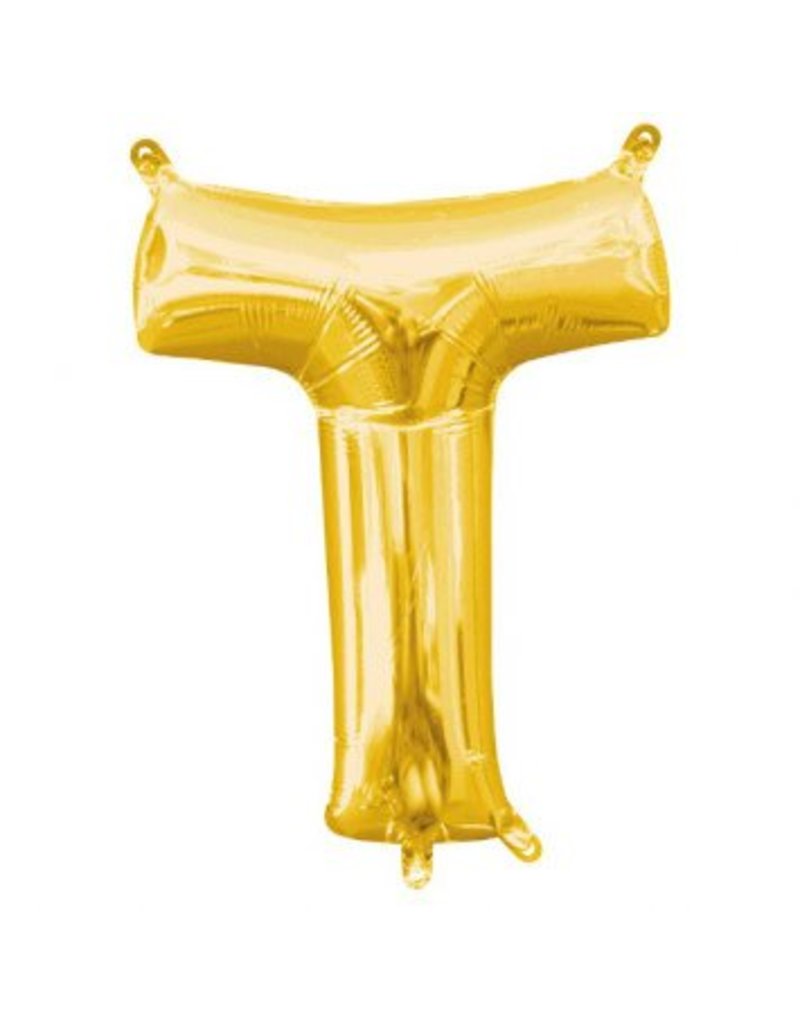 Air-Filled Letter "T"- Gold 14" Balloon (Will Not Float)