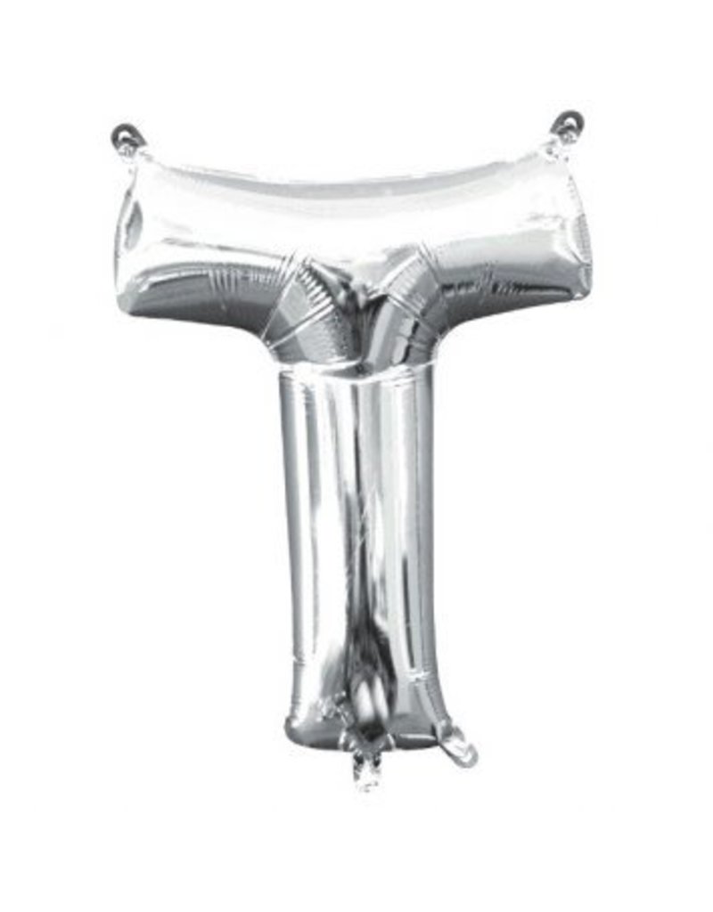 Air-Filled Letter "T"- Silver 14" Balloon (Will Not Float)