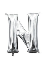 Air-Filled Letter "N"- Silver 14" Balloon (Will Not Float)