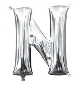 Air-Filled Letter "N"- Silver 14" Balloon (Will Not Float)