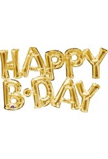 Air Filled Happy Bday Gold Mylar Balloon (Will Not Float) 26" X 9"