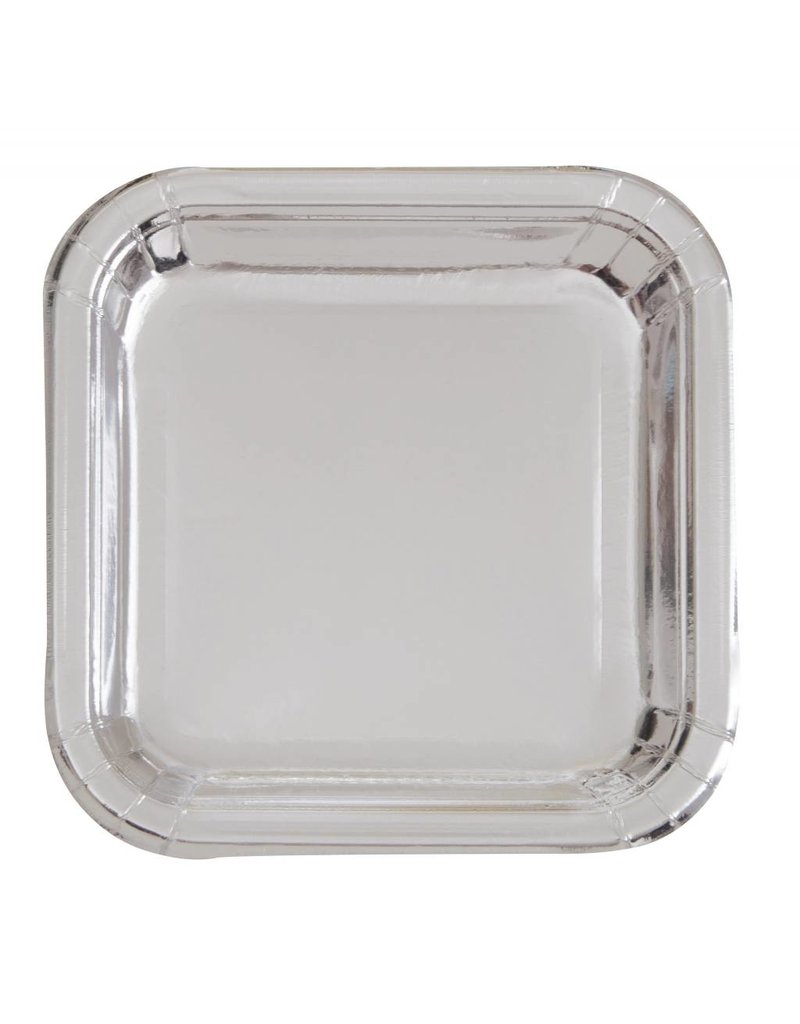 Silver Metallic Square  9" Plates (8)