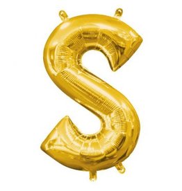 Air-Filled Letter "S"- Gold 14" Balloon (Will Not Float)