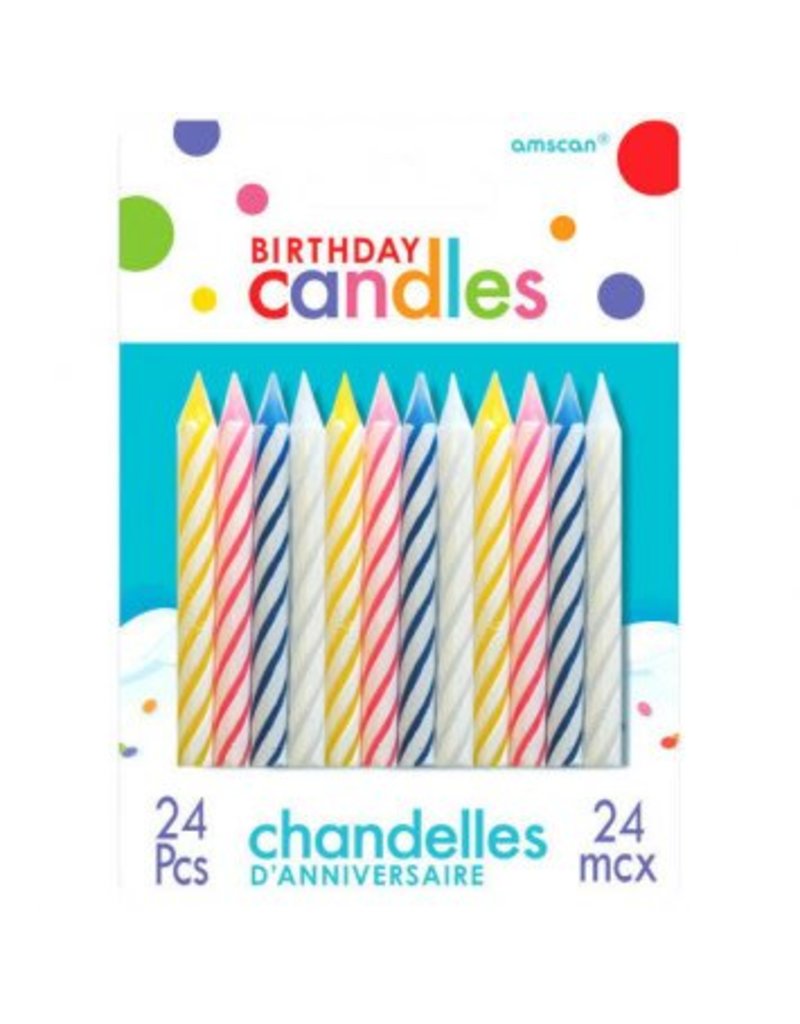 Assorted Candy Stripe Spiral Candles (24)