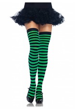 Green & Black Striped Thigh High Stockings