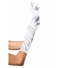 White Elbow Length Satin Gloves