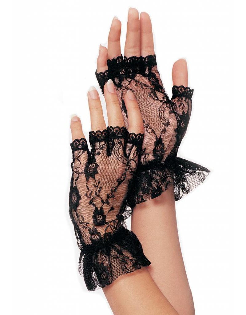 Black Lace Fingerless Wrist Ruffle Gloves