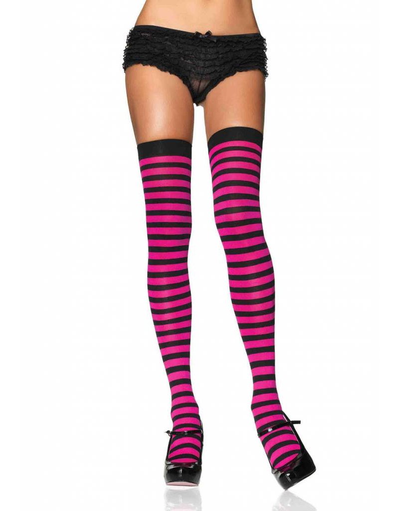 Black & Fuschia Striped Thigh High Stockings