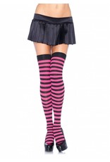 Neon Pink & Black Striped Thigh High Stockings