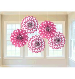 Printed Paper Fans Bright Pink (5)
