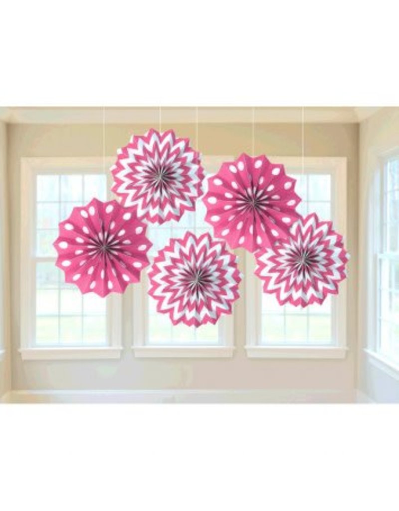 Printed Paper Fans Bright Pink (5)