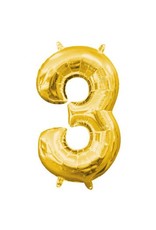 Air-Filled Number "3"- Gold 14" Balloon (Will Not Float)